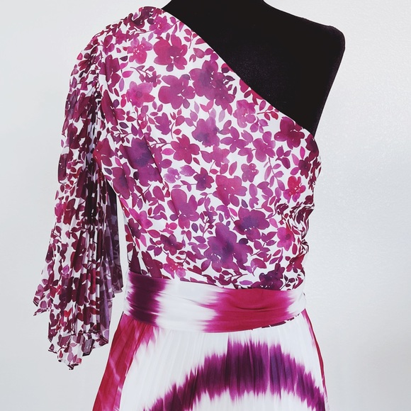 AMUR Saanvi One-Shoulder Mix-Print Chiffon Midi Dress - Picture 7 of 12